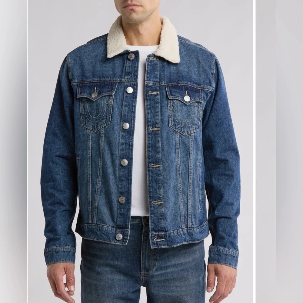 True Religion Faux Shearling Trim Trucker Jacket